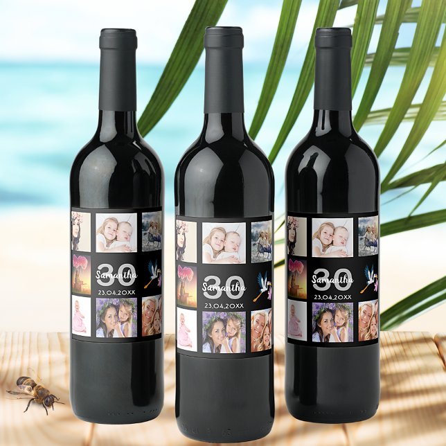 Fotokollage i 30års födelsedag party vinflaska etikett (Skapare uppladdad)