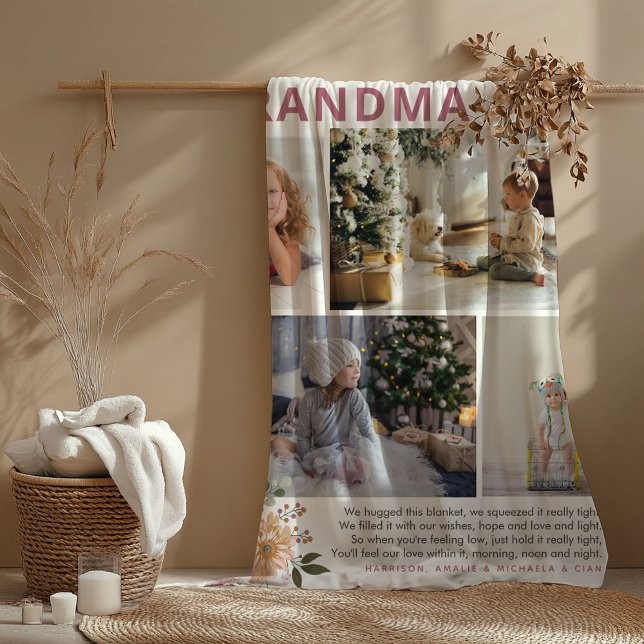 Fotokollage i Blommigten "Hugs for Grandma" Fleecefilt (Skapare uppladdad)