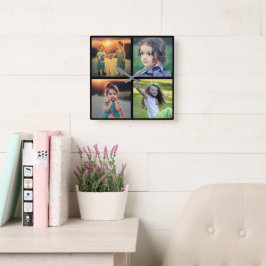 Fotokollage i den moderna familjen 4 fyrkantig klocka