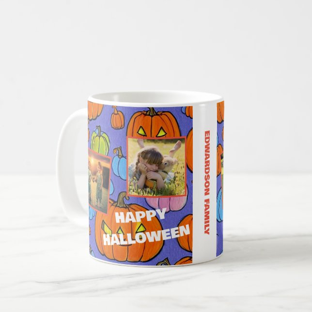 Fotokollage i familjen happy halloween monogrammat kaffemugg (Framsida vänster)
