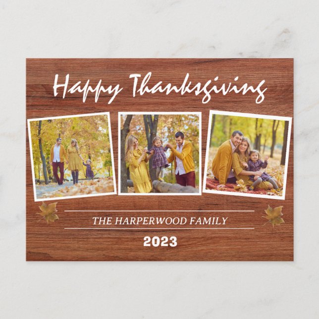 Fotokollage i familjen Rustic Modern thanksgiving Helg Vykort (Framsida)