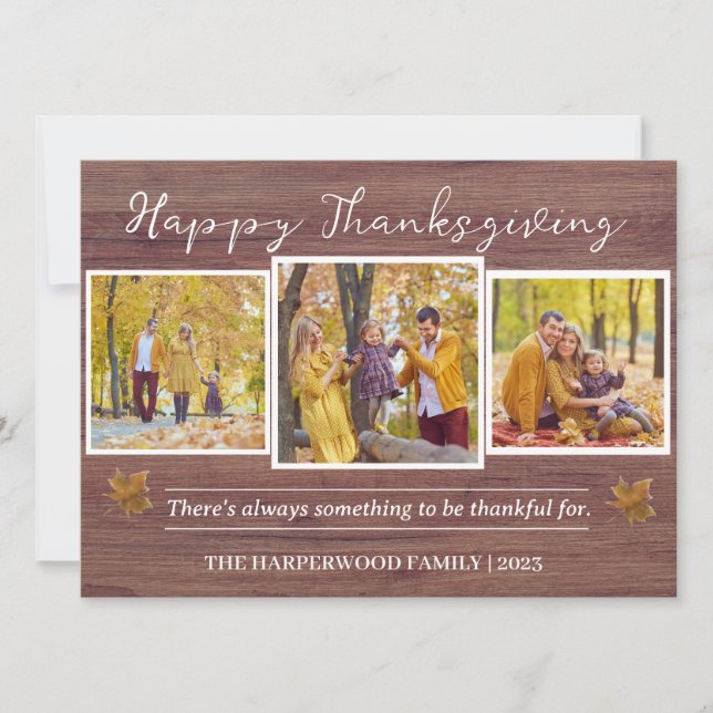 Fotokollage i familjen Rustic Modern thanksgiving Julkort (Framsida)
