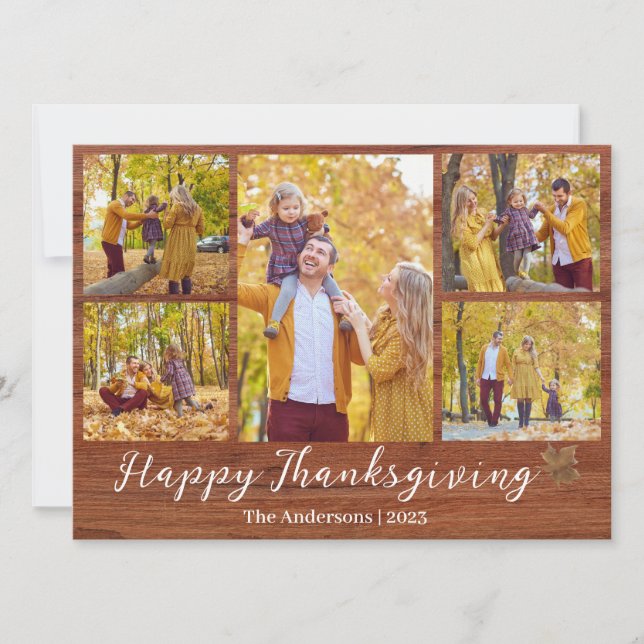 Fotokollage i familjen Rustic Modern thanksgiving Julkort (Framsida)