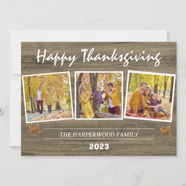 Fotokollage i familjen Rustic Modern thanksgiving Julkort (Framsida)