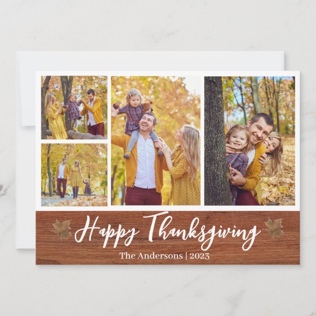Fotokollage i familjen Rustic Modern thanksgiving Julkort (Framsida)