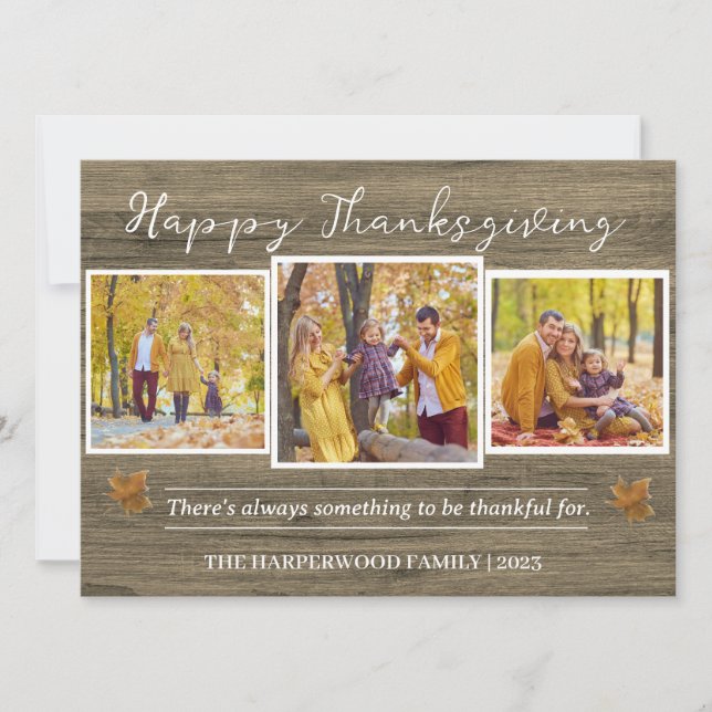 Fotokollage i familjen Rustic Modern thanksgiving Julkort (Framsida)