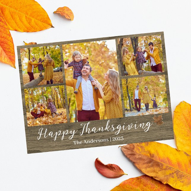 Fotokollage i familjen Rustic Modern thanksgiving Julkort (Skapare uppladdad)