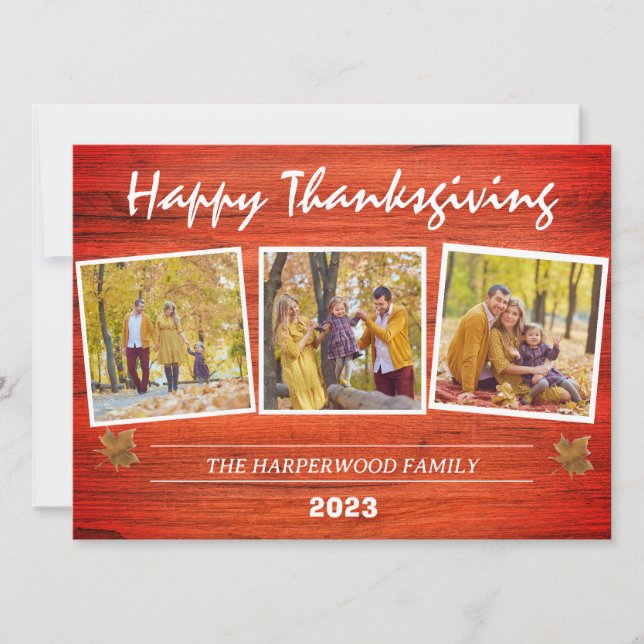 Fotokollage i familjen Rustic Modern thanksgiving Julkort (Framsida)