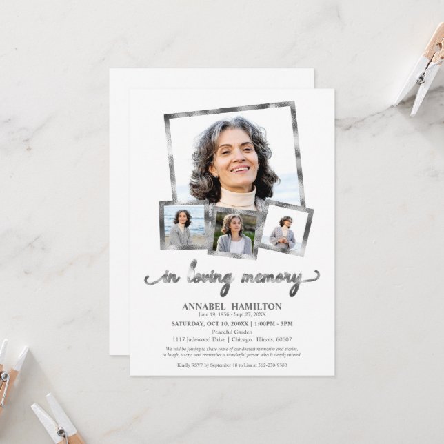 Fotokollage i Loving Memory Firande of Life Inbjudningar (Fram/Back In Situ)