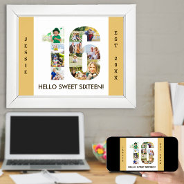 Fotokollage i nummer 16 Neutralt 16: e födelsedage Poster