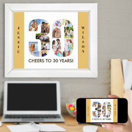 Fotokollage i nummer 30 Neutralt 30års födelsedag Poster