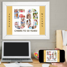 Fotokollage i nummer 50 Neutralt 50 födelsedag