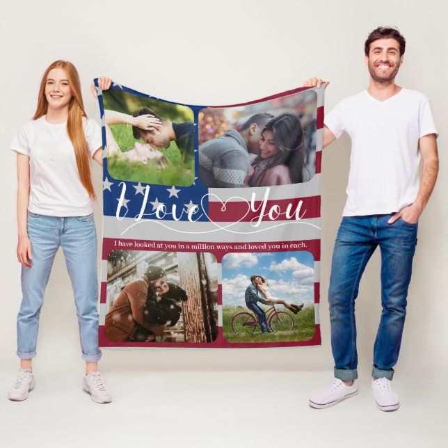Fotokollage i USA flagga Kärlek - årsjubileum Vale Fleecefilt (På plats)