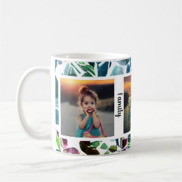 Fotokollage i vattenfärgsfamilj med blommigt i mon kaffemugg