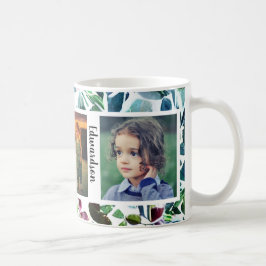 Fotokollage i vattenfärgsfamilj med blommigt i mon kaffemugg