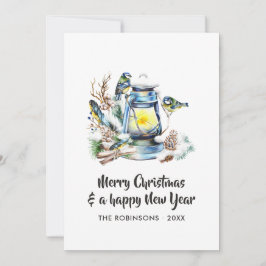 Fotokollage i vattenfärgsfamiljen Lantern-familjen Julkort