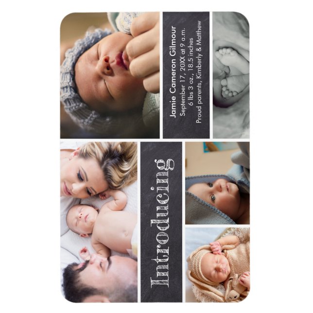 Fotokollage introducering av baby Birth Notificati Magnet (Vertikal)