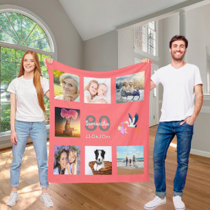 Fotokollage korall från födelsedagen fleecefilt