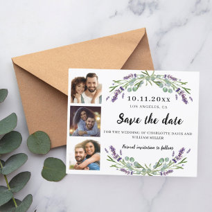 Fotokollage lavender bröllop spara datum flygblad