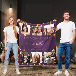 Fotokollage lila guld bästa vänner på födelsedagen fleecefilt