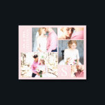 Fotokollage ljus rosa Bröllop med 5 Bilder<br><div class="desc">Snyggt och vackert 5 bröllop-foto bilder - Anpassningsbar keepsaké collage inbäddad canvas med färg blockdesign i pastellform ljus rosa och vit - med er monogrammade ursprungliga brev, herr och fru personlig efternamnstext, och 5 bröllopsdag bilder! Det är roligt att skapa, och jag har gjort det lätt för toppen att byta...</div>
