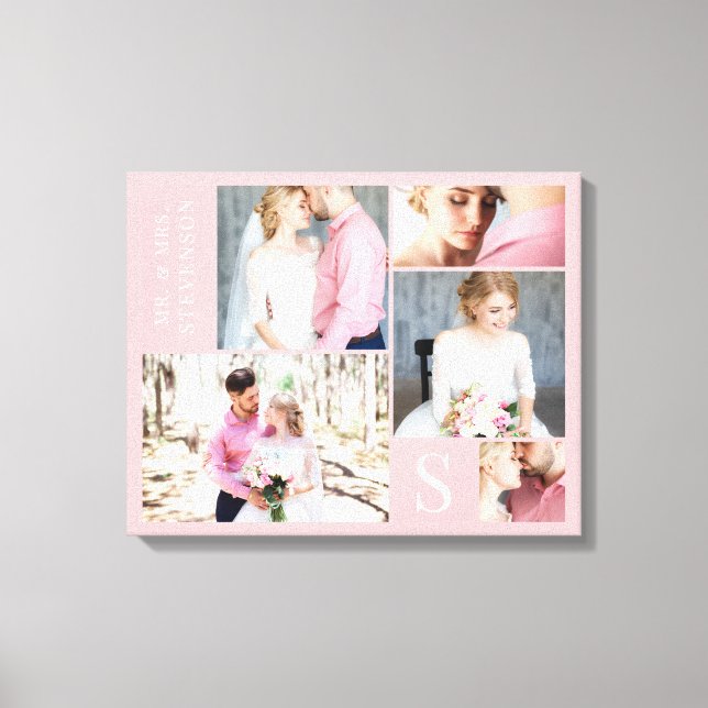 Fotokollage ljus rosa Bröllop med 5 Bilder (Framsida)