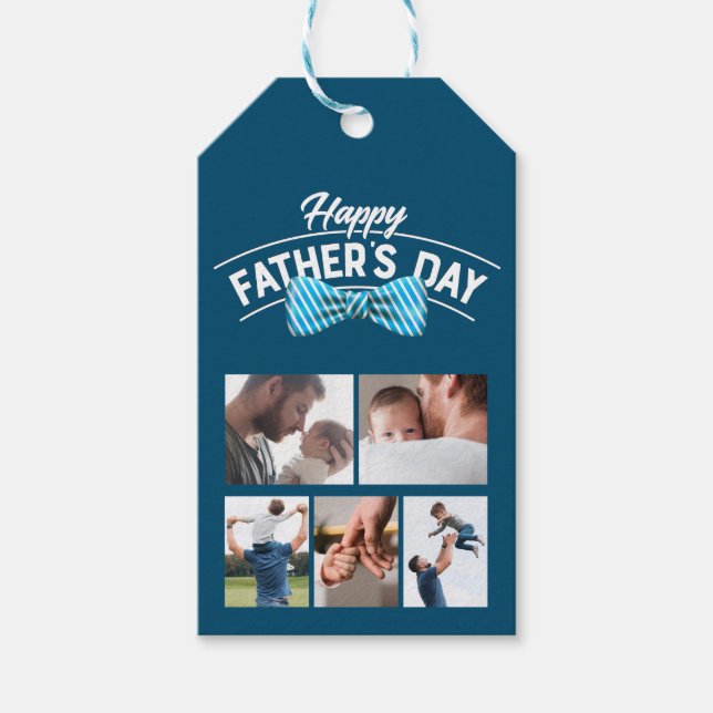 Fotokollage lycklig Fars dag 5 Presentetikett (Framsidan)