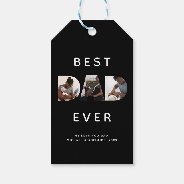 Fotokollage Lycklig Fars dag Bästa Pappa någonsin Presentetikett (Framsidan)