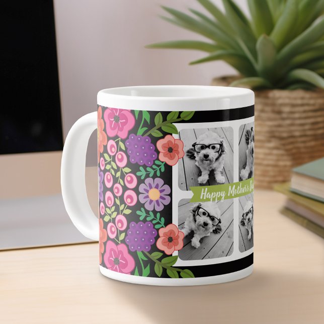 Fotokollage lycklig Mors dag - Girly Flowers Jumbo Mugg (Personalized mug)