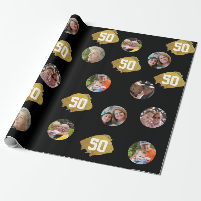 Fotokollage mall 50-årsfirande födelsedagsfest presentpapper (Utrullad)