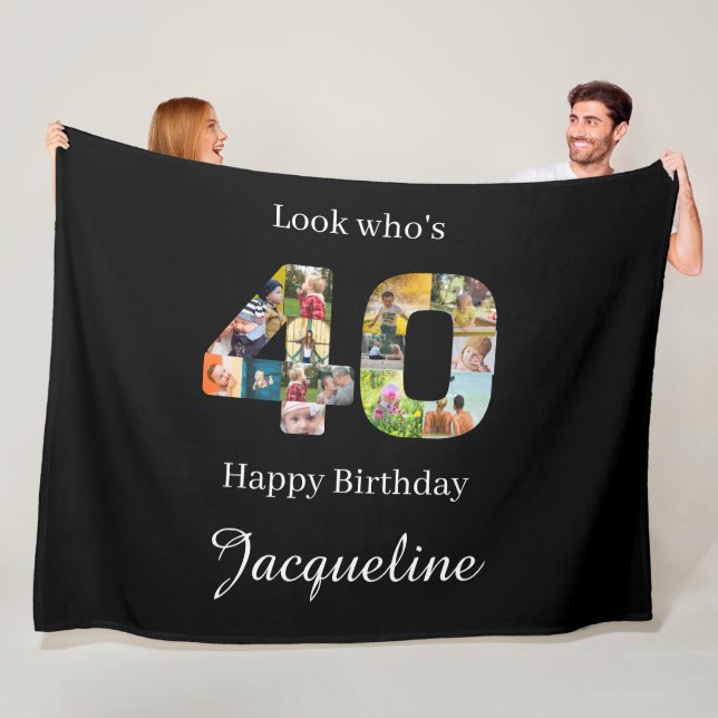 Fotokollage-mall för 40-årsdag fleecefilt (På plats)