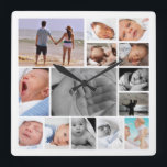 Fotokollage-mall Fyrkantig Klocka<br><div class="desc">Fotokollage Malldesign ...  lägg bara till egna foton till den underbara väggklockan ...  enkelt att anpassa ...  anpassadets fotomallklocka från Ricaso</div>