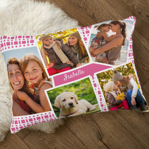 Fotokollage med 5 Bilders Rosa och vit Prydnadskudde