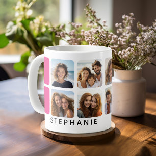 Fotokollage med 8 foton och Shock rosa Kaffemugg