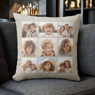 Fotokollage med 9 kvadratfoton - Taupe Kudde