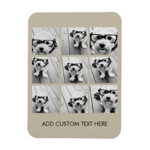 Fotokollage med 9 kvadratfoton - Taupe Magnet