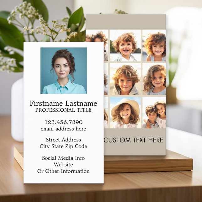 Fotokollage med 9 kvadratfoton - Taupe Visitkort (Custom Printed Business Card)