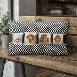Fotokollage med Black and White Chevron Mönster Lumbarkudde