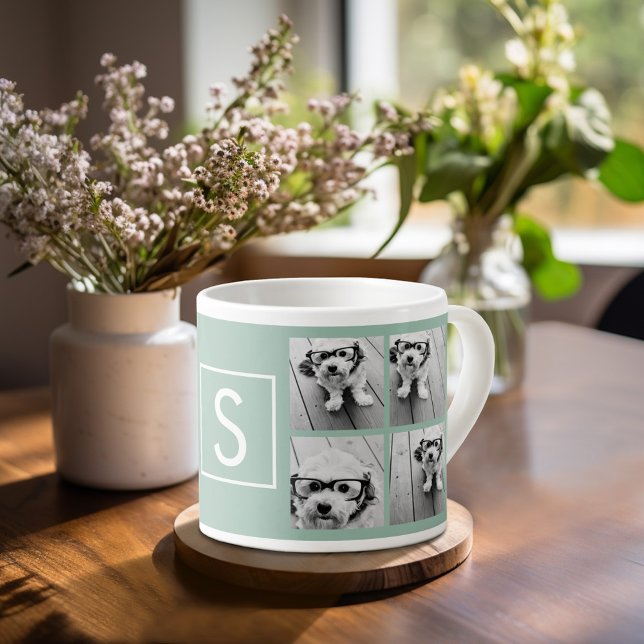Fotokollage med eget monogram - Mintgrön Espressomugg (Personalized espresso mug)
