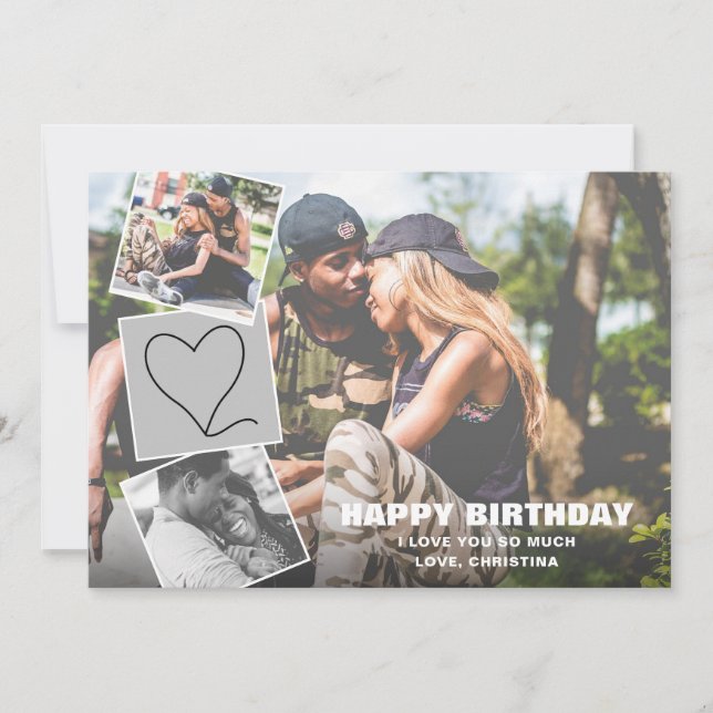 Fotokollage med Heart Grattis på födelsedagen Kort (Framsida)