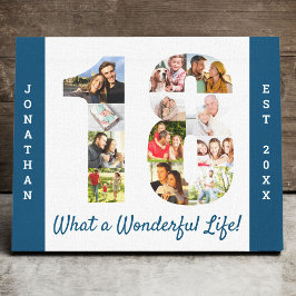 Fotokollage med nummer 18 Blå vit Anpassningsbar Canvastryck