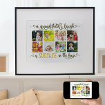Fotokollage med Poster av Grandchild-offert<br><div class="desc">Skämt och poster utskrift åt dina morföräldrar. Utformningen har åtta av dina egna foton, som visas i fyrkantigt format på en vit bakgrund, som är välkommen att redigera, i kostym till din hemdekoration. Citatet är skrivet i ornerad kalligrafi på oliv grönt och gyllene gult. Det står "ett barnbarns skratt är...</div>