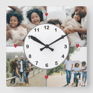 Fotokollage med söta hjärtan fyrkantig klocka