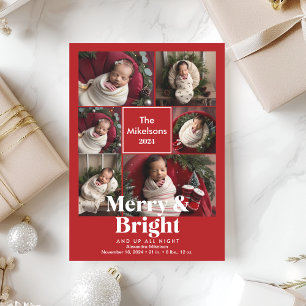 Fotokollage Merry och Bright Birth Notice Julkort