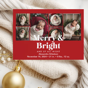 Fotokollage Merry och Bright Birth Notice Julkort