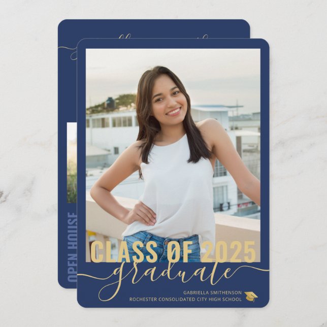 Fotokollage Modern Blue Studenten Open House Meddelande (Fram/baksida)