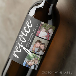 Fotokollage - Modern Helgdag Rejoice - Vinflaska Etikett