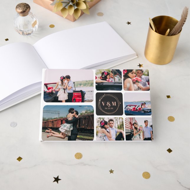 Fotokollage & Monogram | Bröllop Guestbook Gästböcker (Framsida öppen)