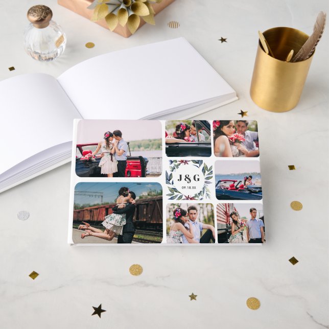 Fotokollage & Monogram | Bröllop Guestbook Gästböcker (Framsida öppen)