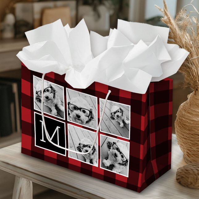 Fotokollage - Monogram Red Black Buffalo Play (Custom Gift Bag)